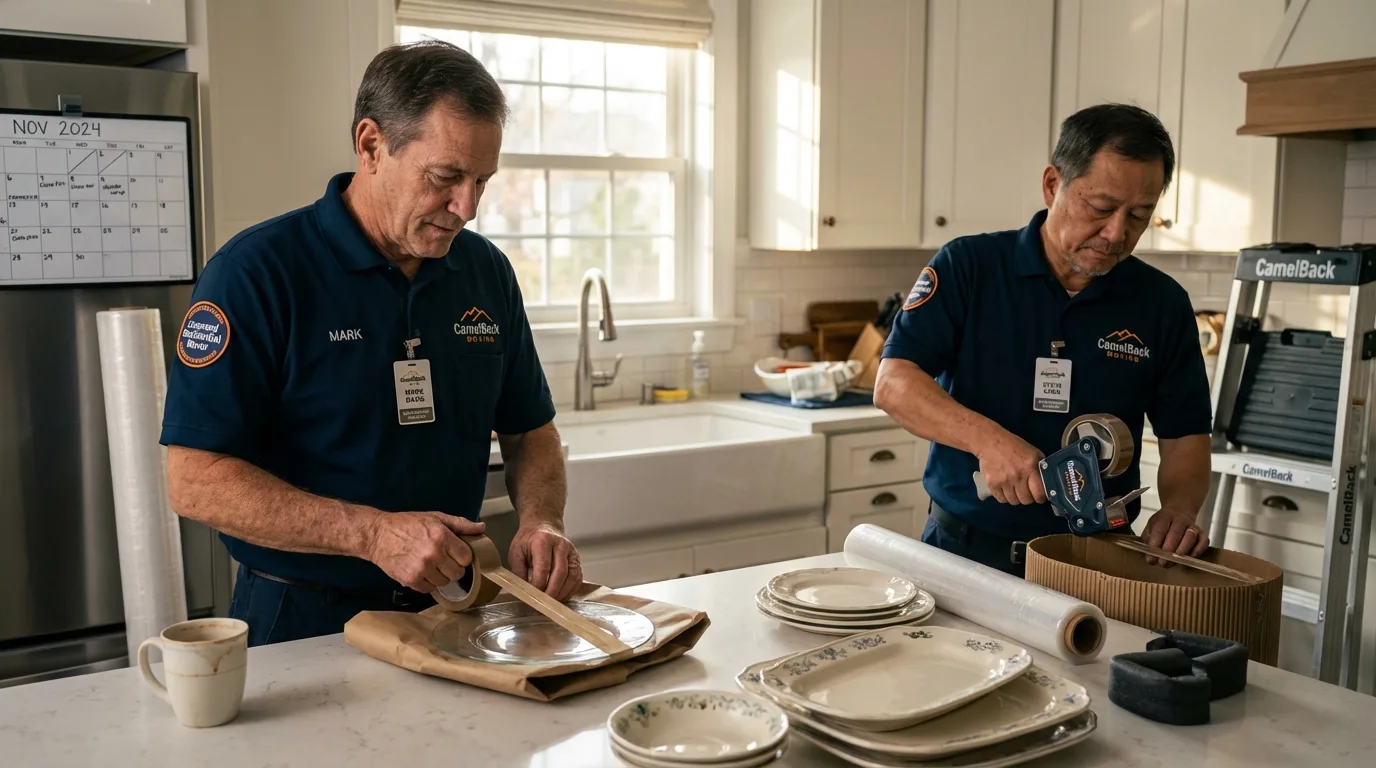 Professional crew packing kitchen dishware in Dilley, TX